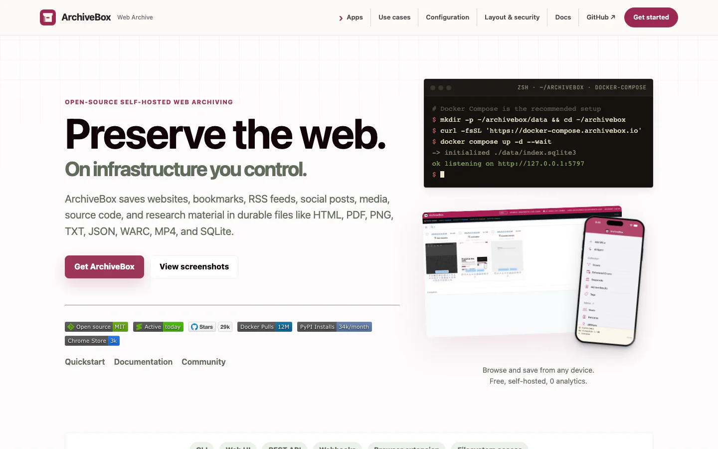 ArchiveBox official-page screenshot