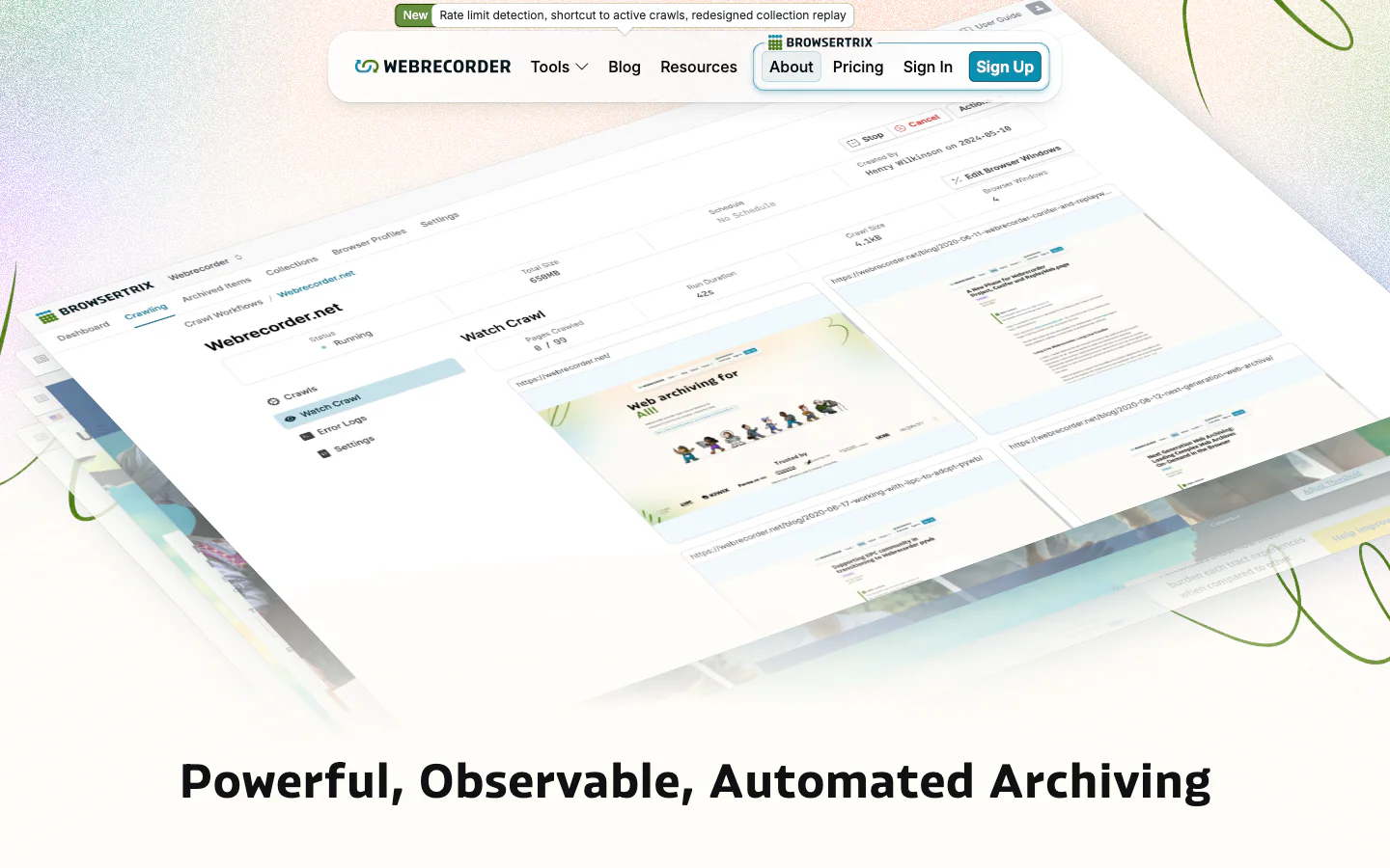 Browsertrix official-page screenshot