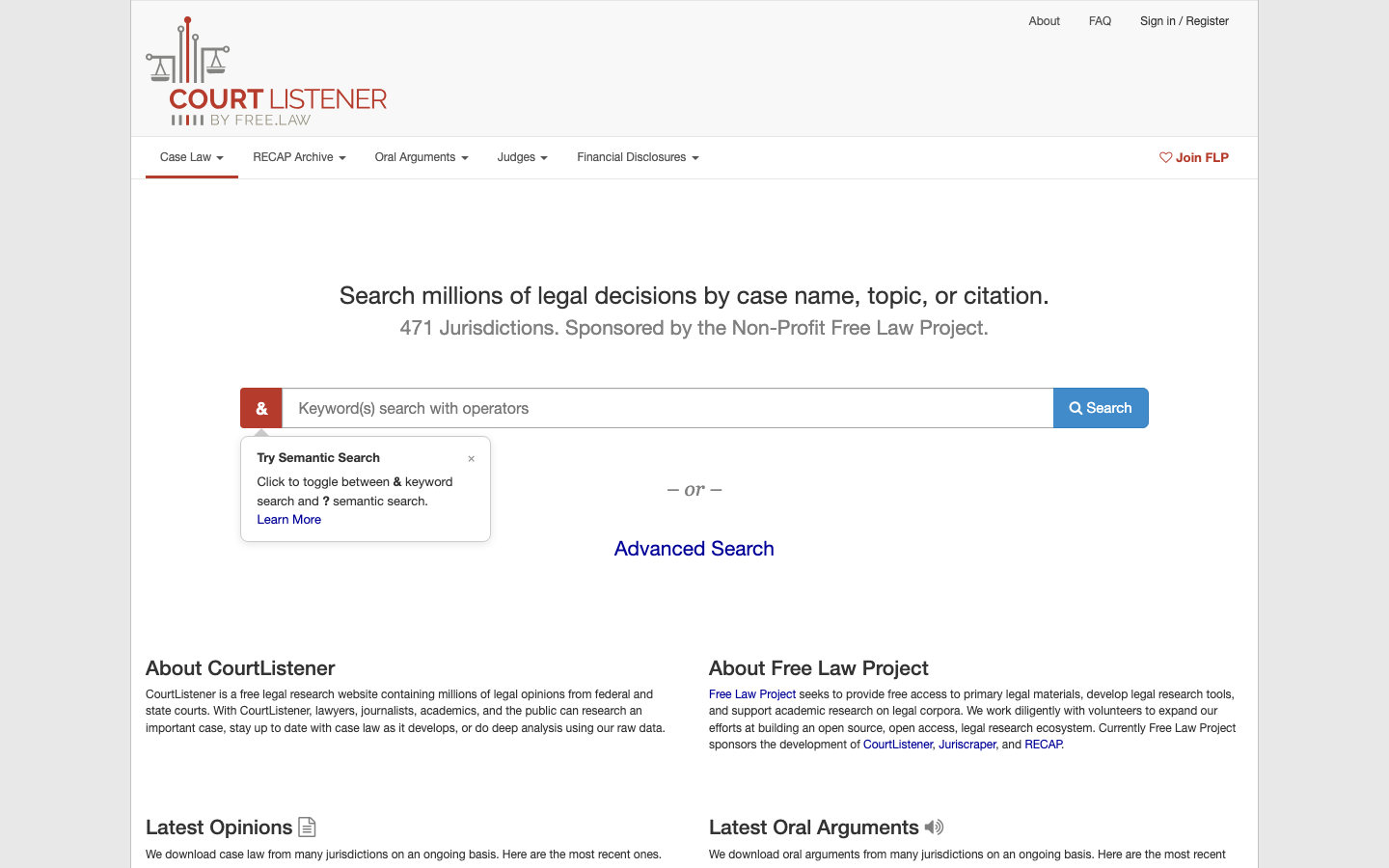 CourtListener interface preview