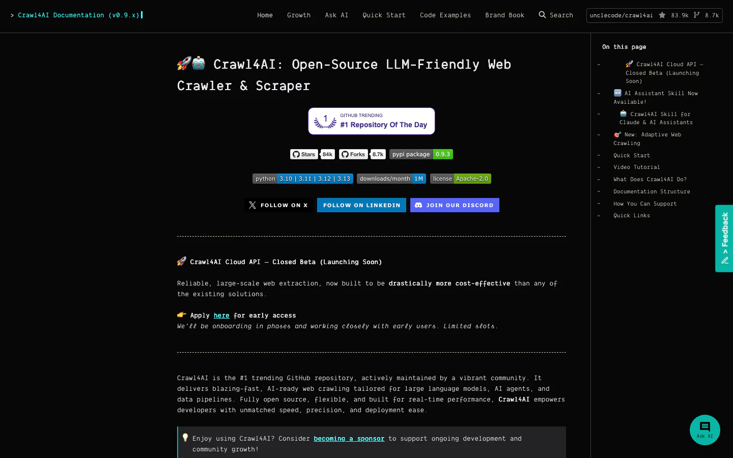 Crawl4AI official-page screenshot