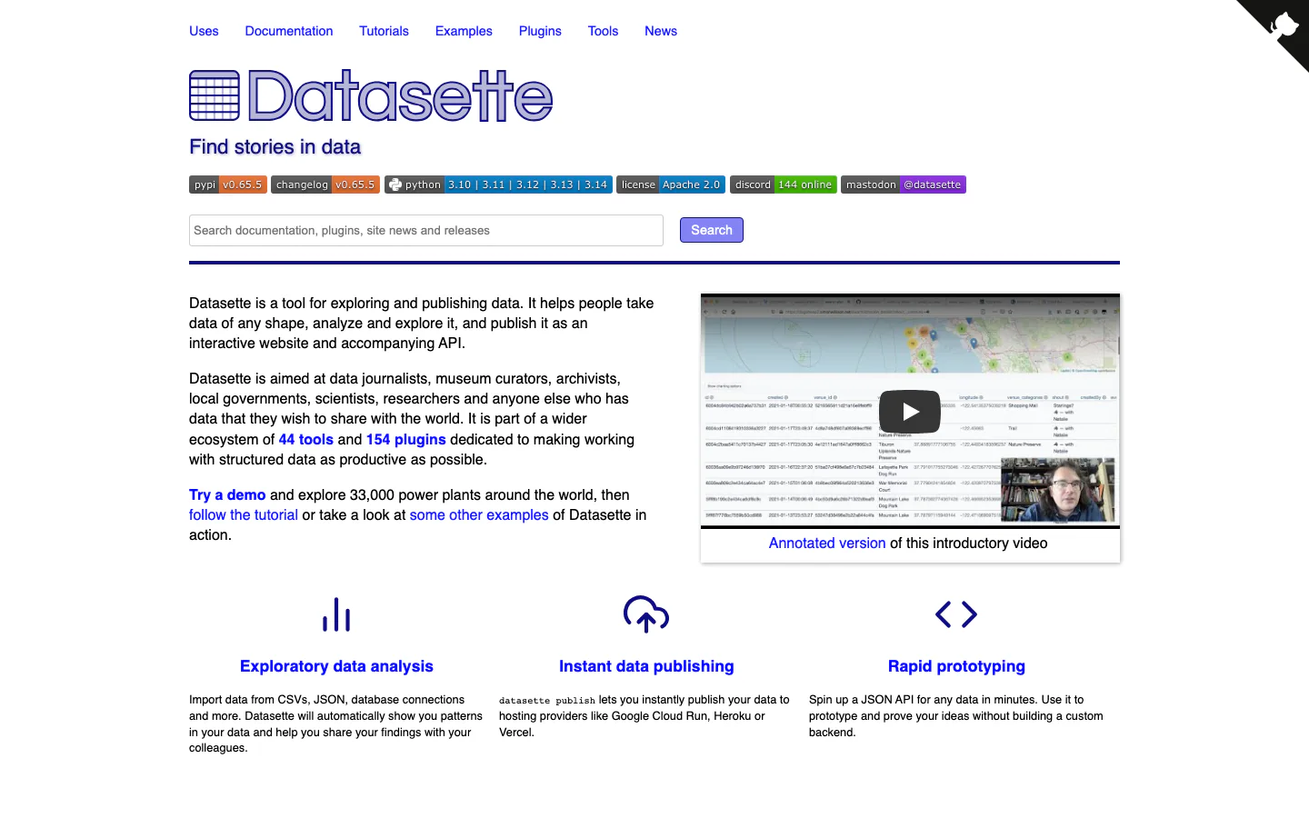 Datasette official-page screenshot