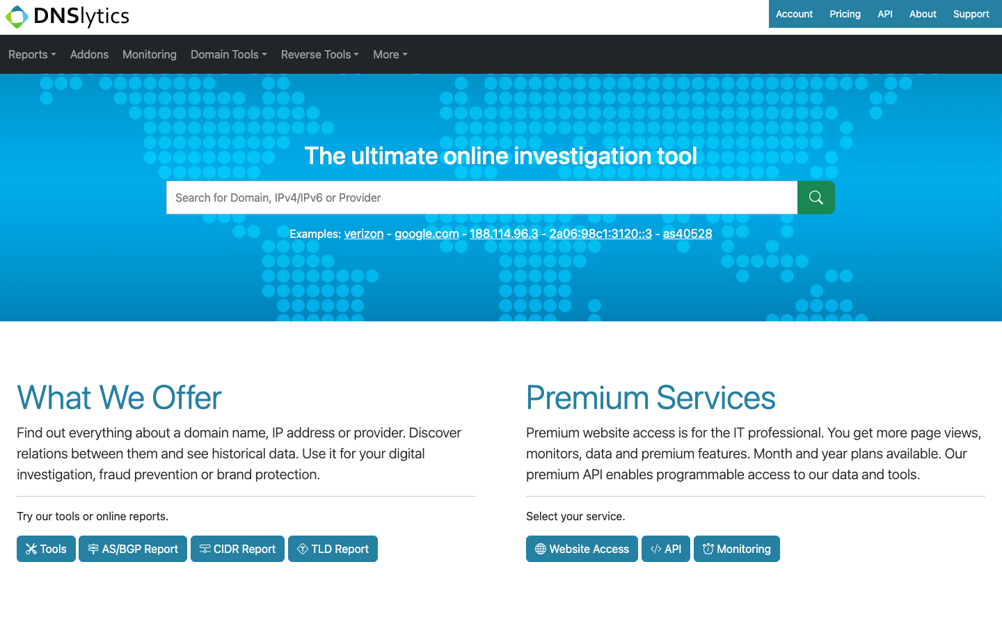 DNSlytics interface preview