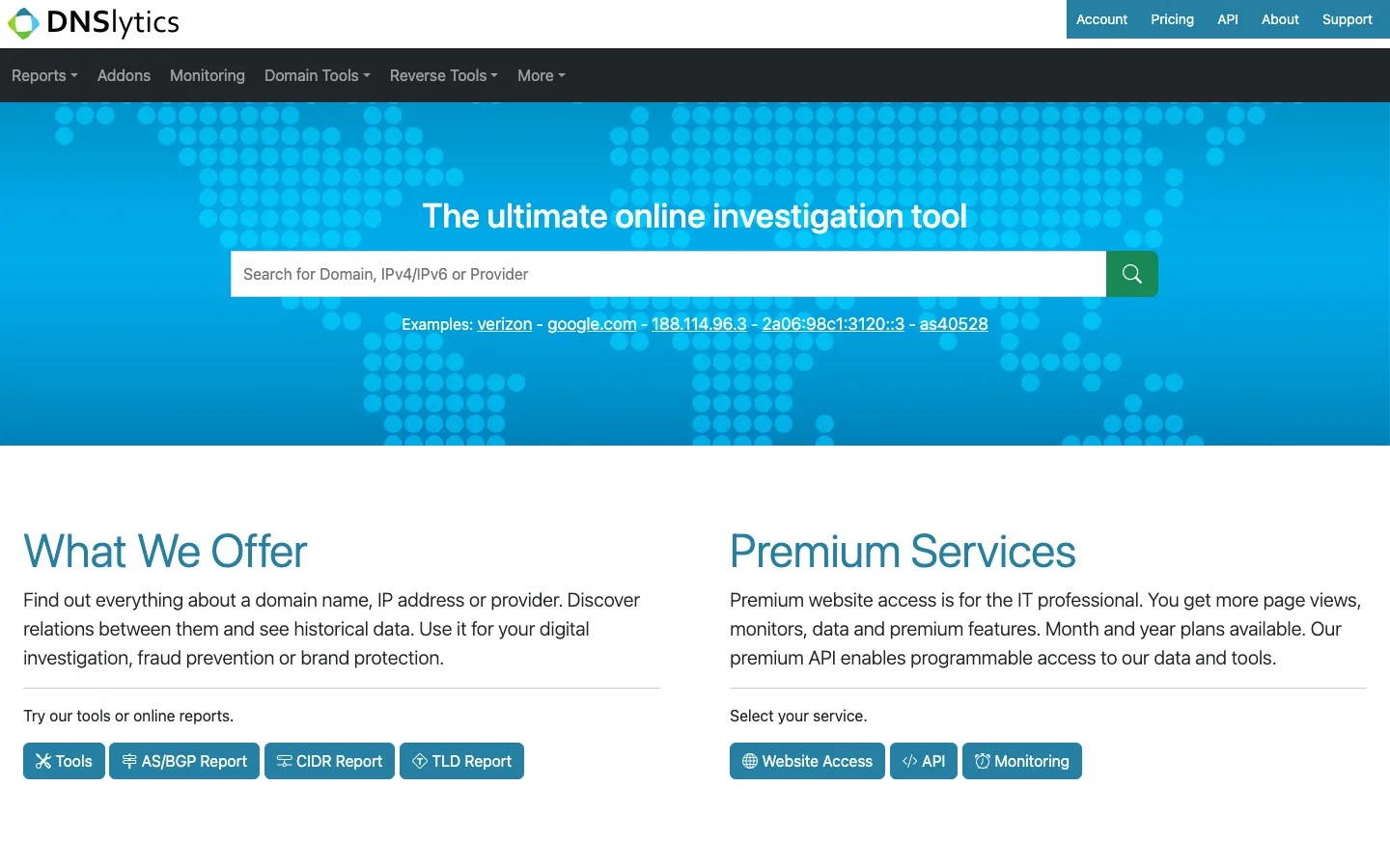 DNSlytics interface preview