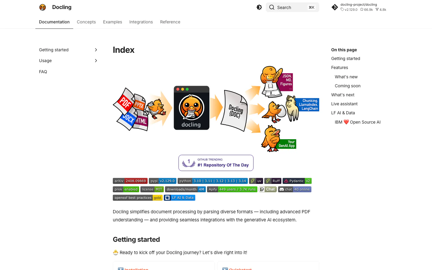 Docling official-page screenshot