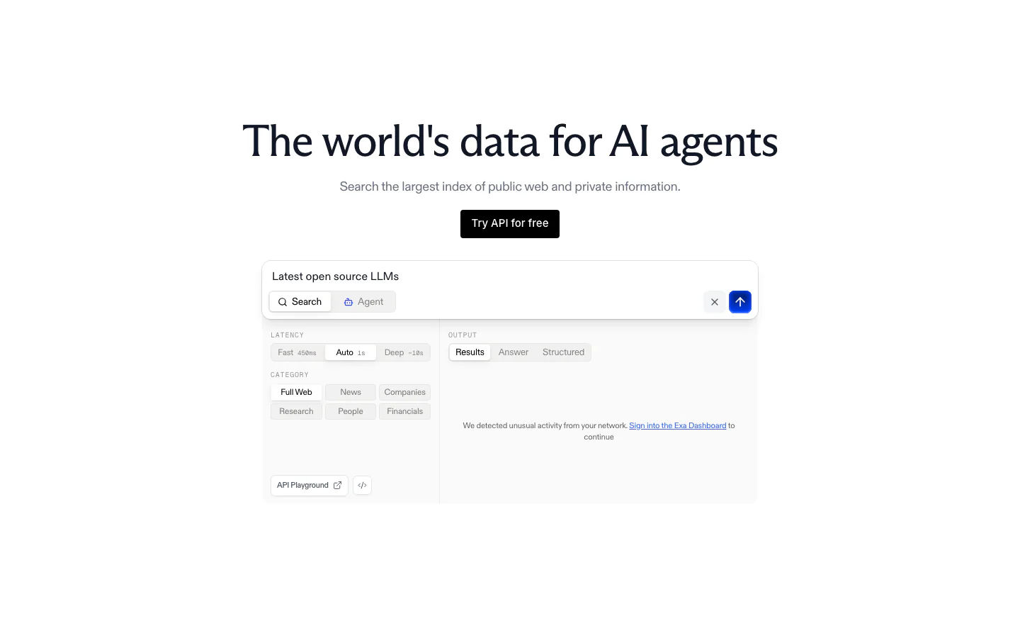 Exa official-page screenshot