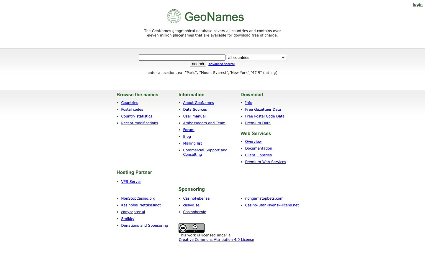 GeoNames interface preview