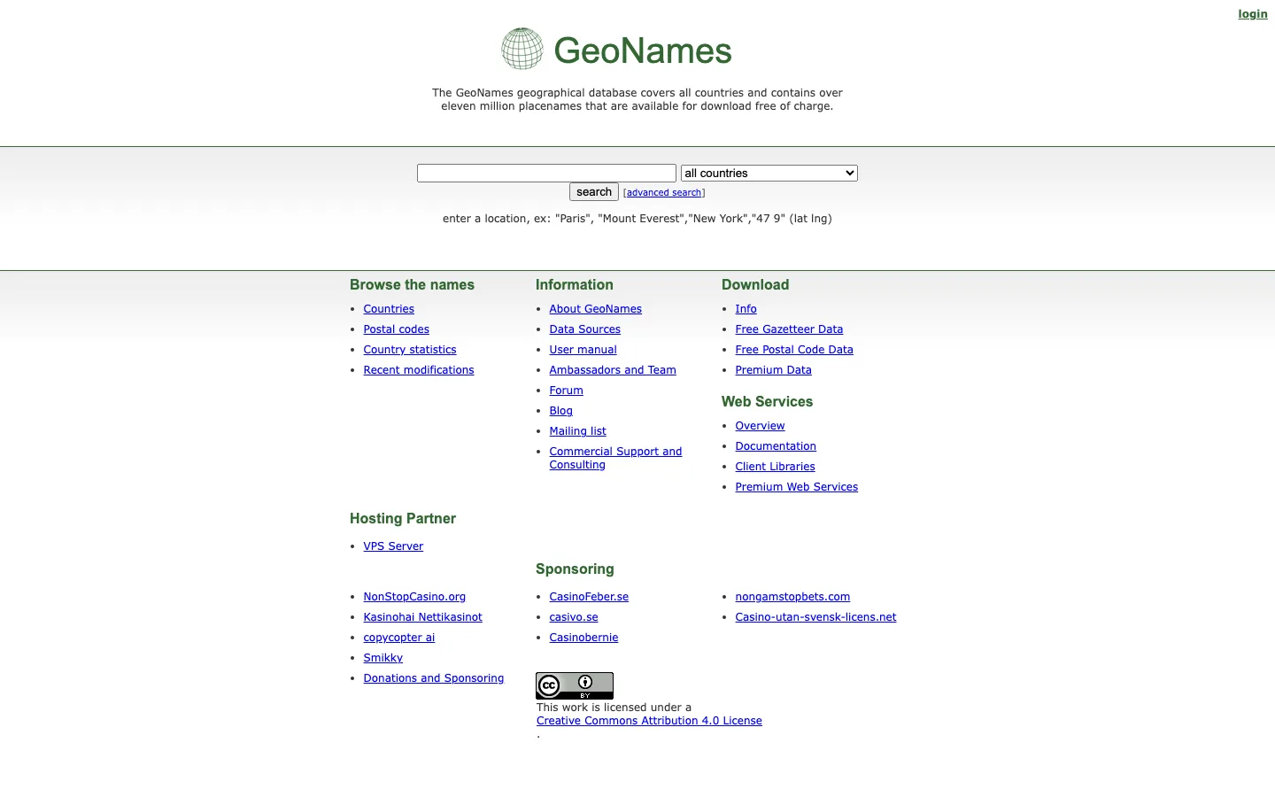 GeoNames interface preview