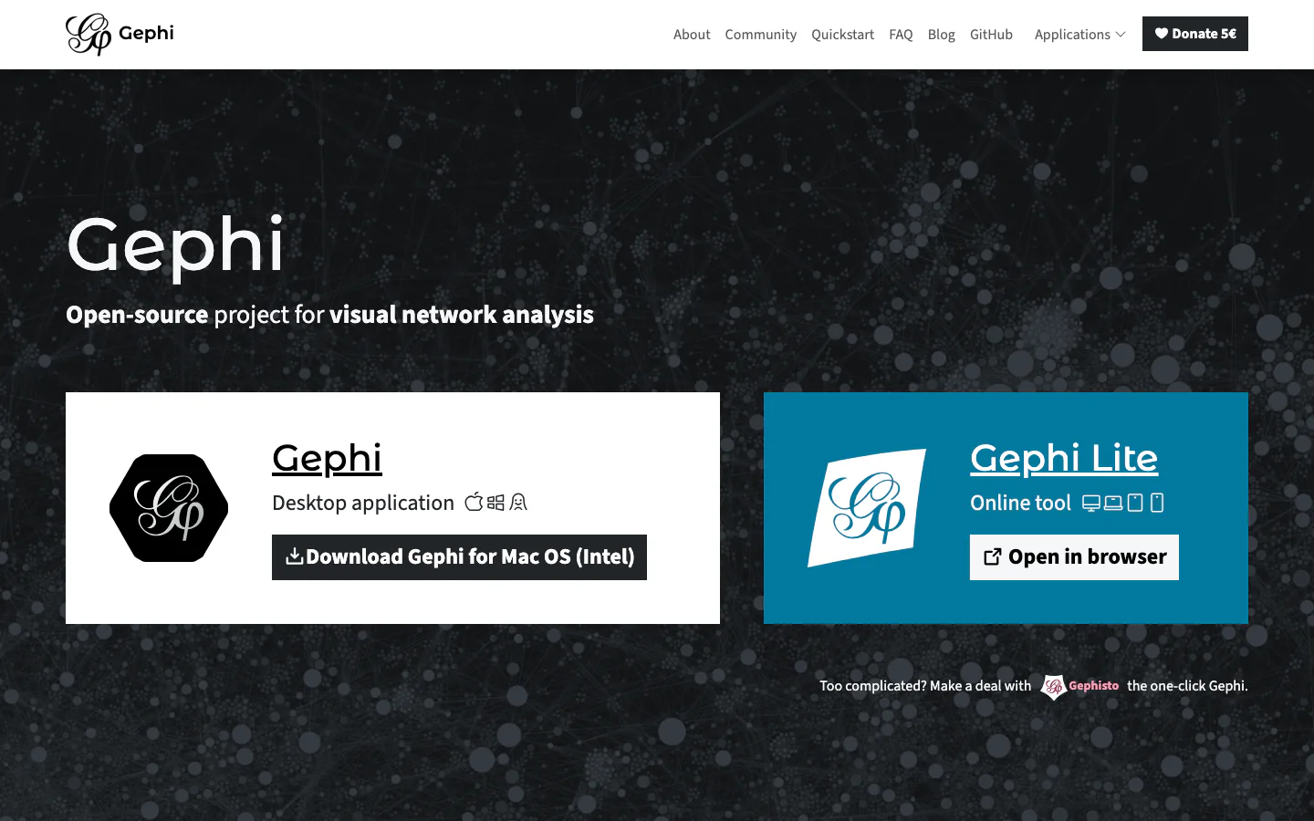 Gephi official-page screenshot