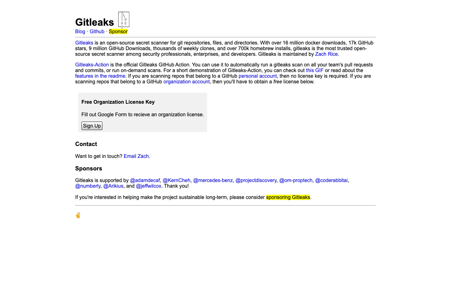 Gitleaks official-page screenshot