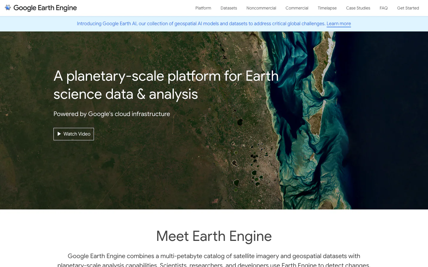 Google Earth Engine official-page screenshot