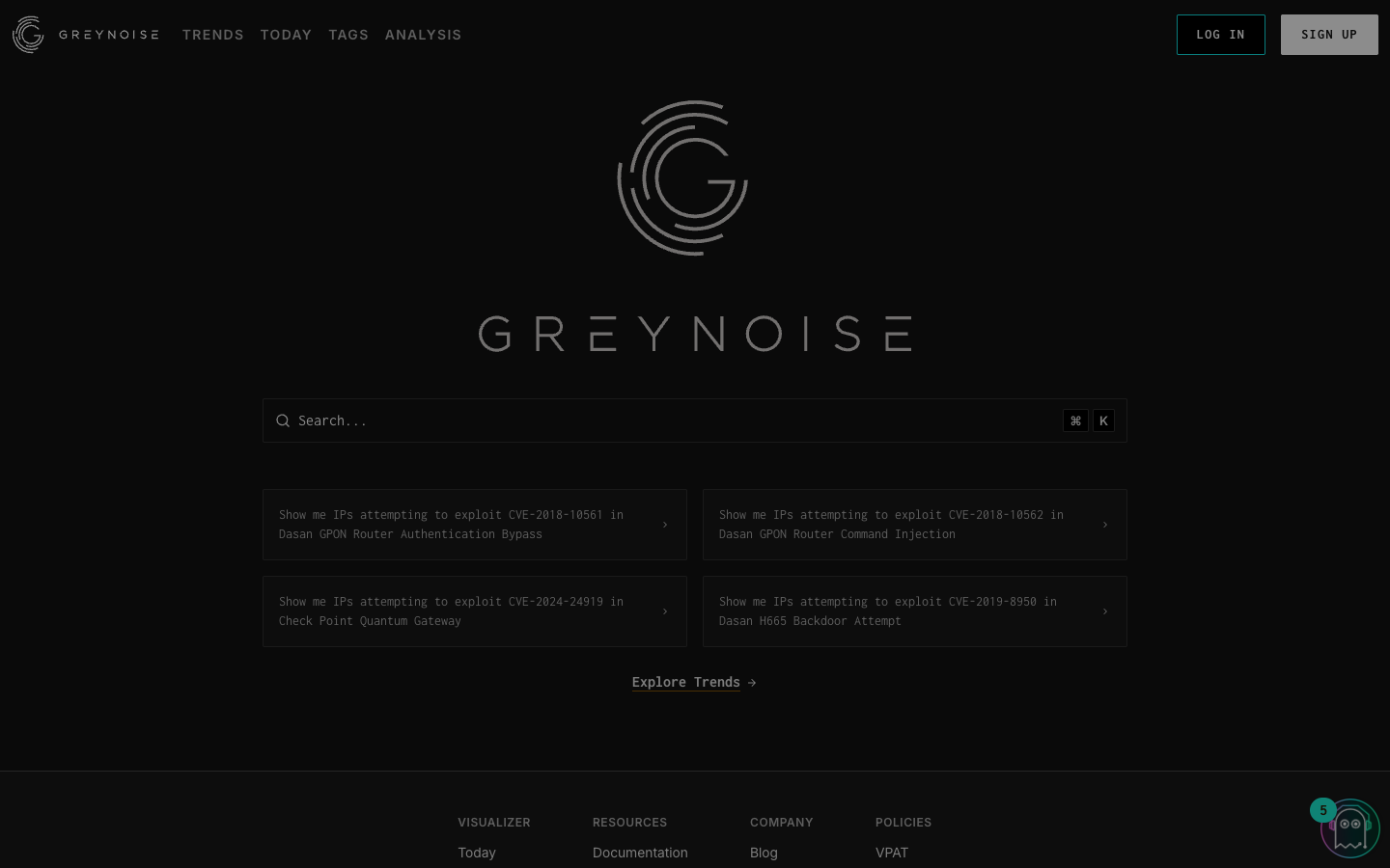 GreyNoise interface preview