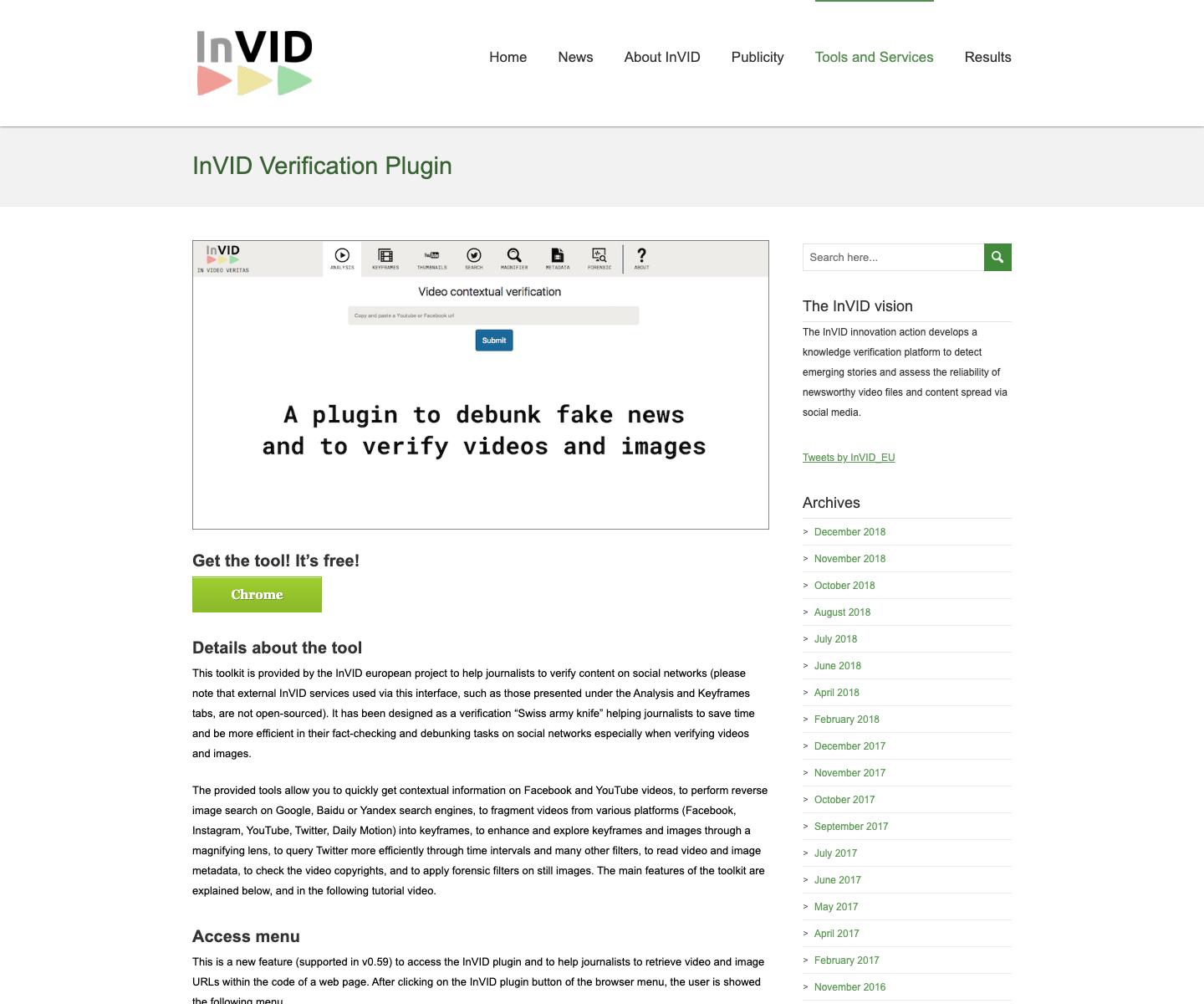 InVID Verification Toolkit interface preview
