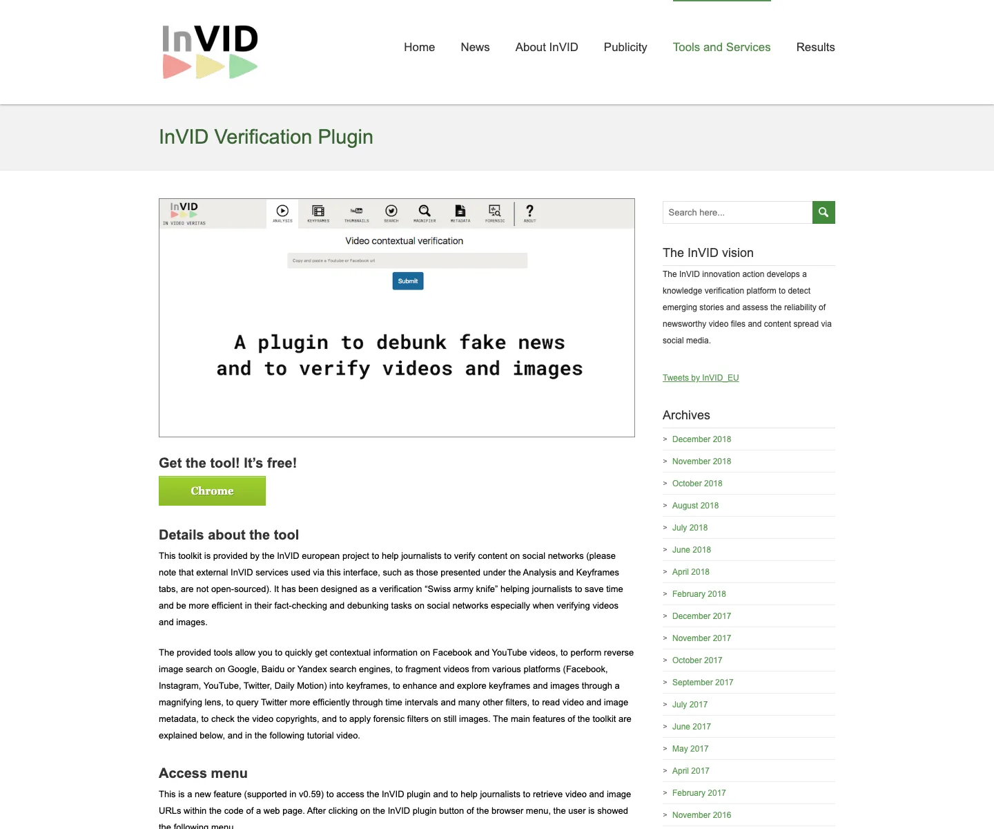 InVID Verification Toolkit interface preview
