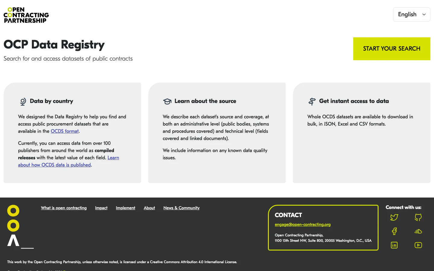 Open Contracting Data Registry official-page screenshot