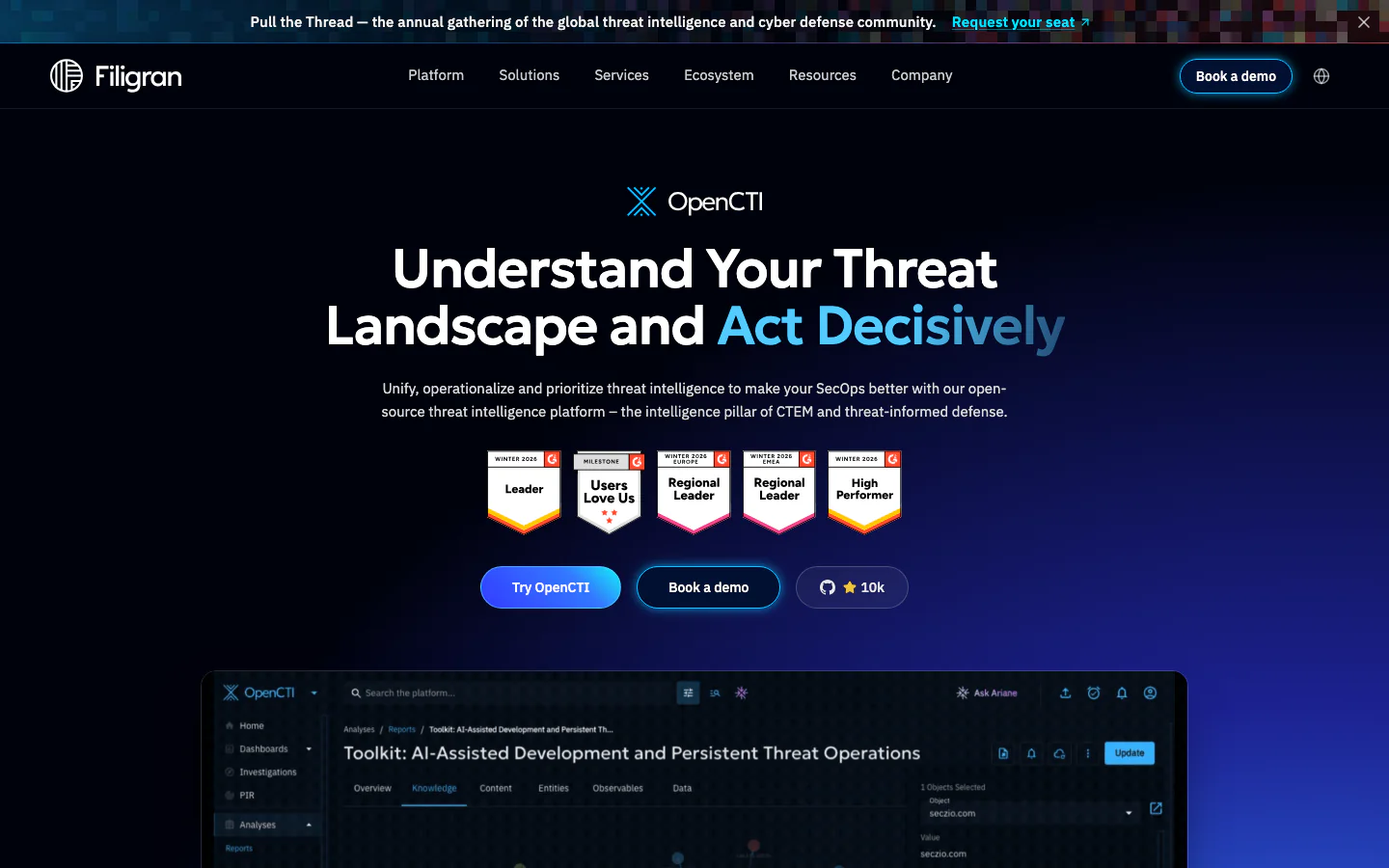 OpenCTI official-page screenshot
