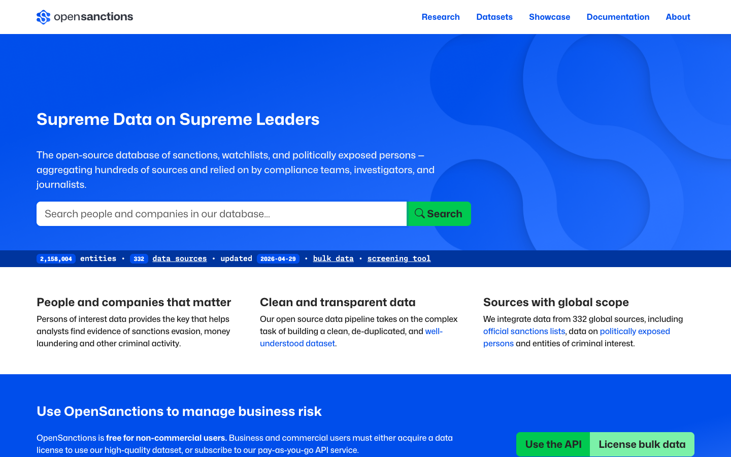 OpenSanctions interface preview