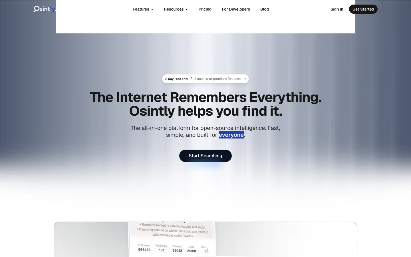 Osintly official-page screenshot