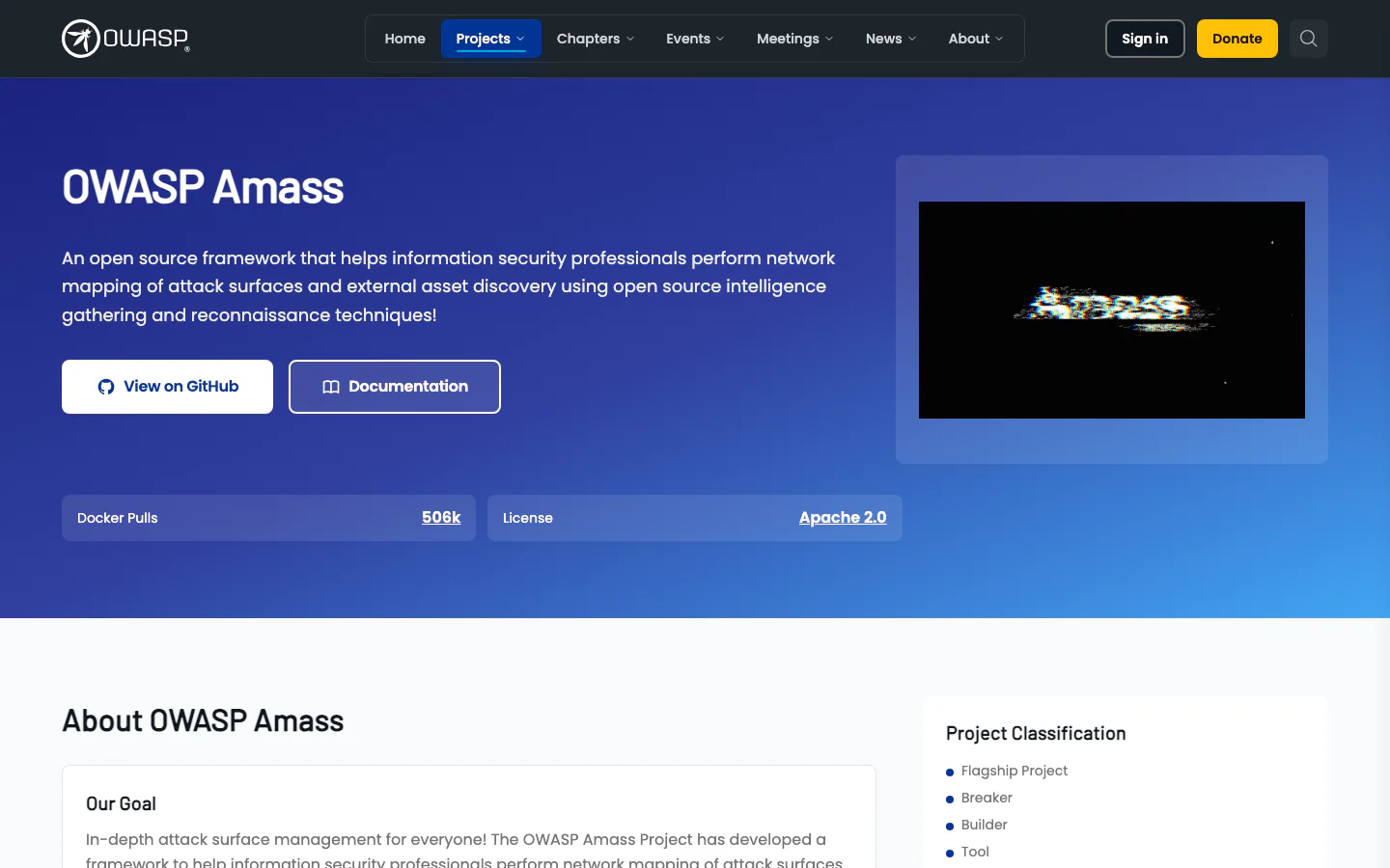 OWASP Amass official-page screenshot