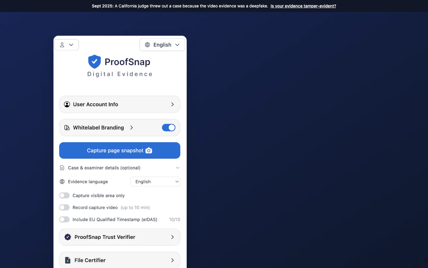 ProofSnap official-page screenshot