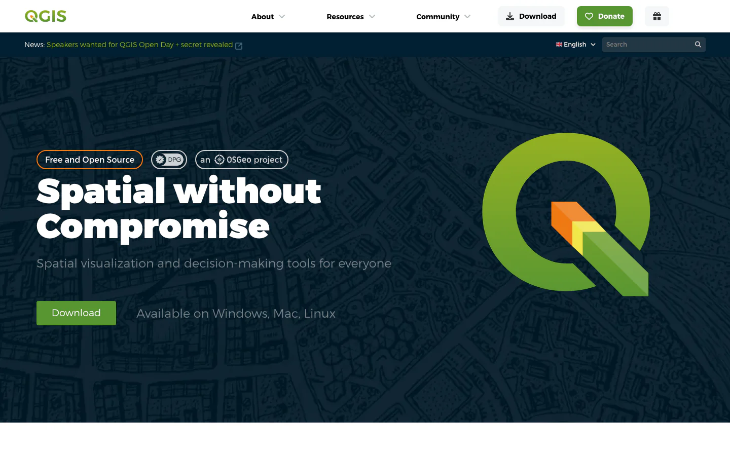 QGIS official-page screenshot