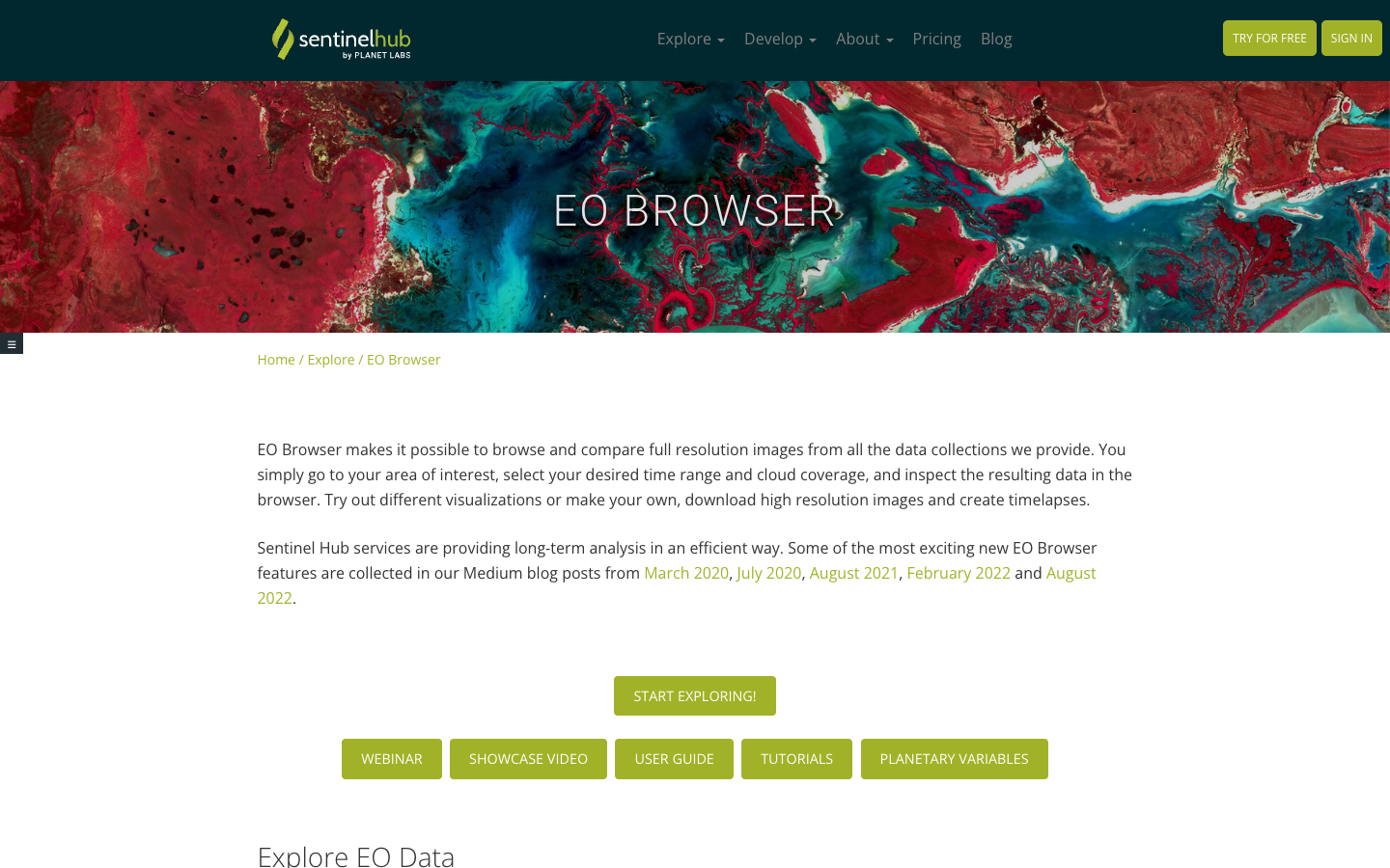 Sentinel Hub EO Browser interface preview