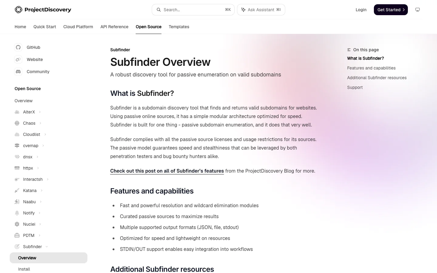 Subfinder official-page screenshot