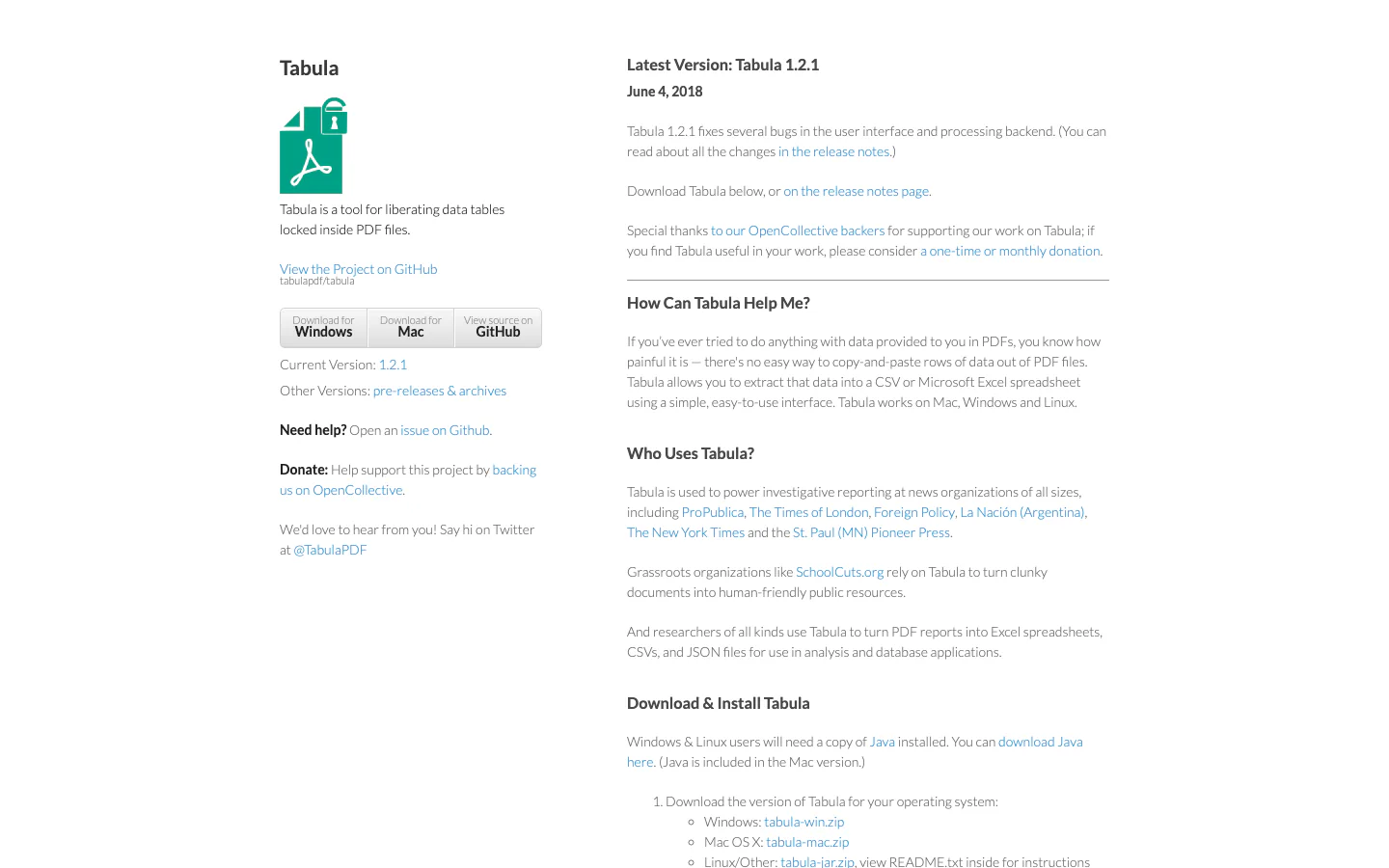 Tabula official-page screenshot