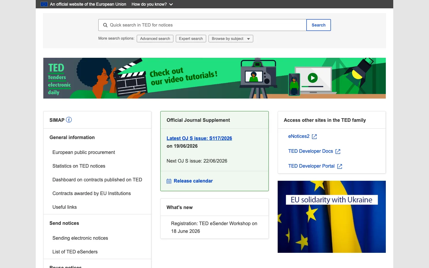 TED – Tenders Electronic Daily official-page screenshot