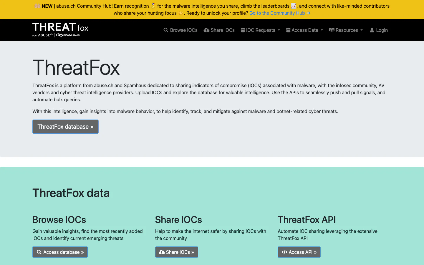 ThreatFox official-page screenshot