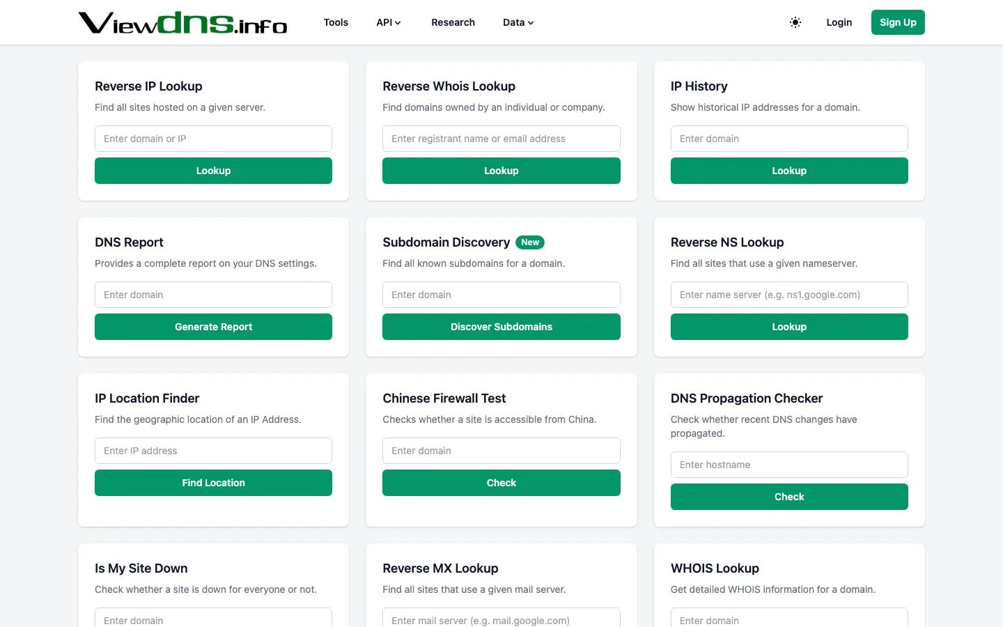 ViewDNS.info interface preview