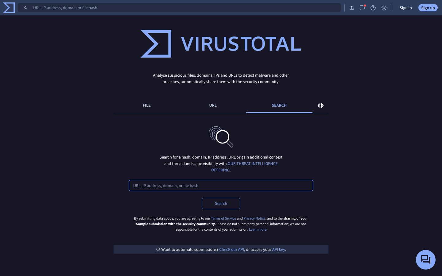 VirusTotal interface preview