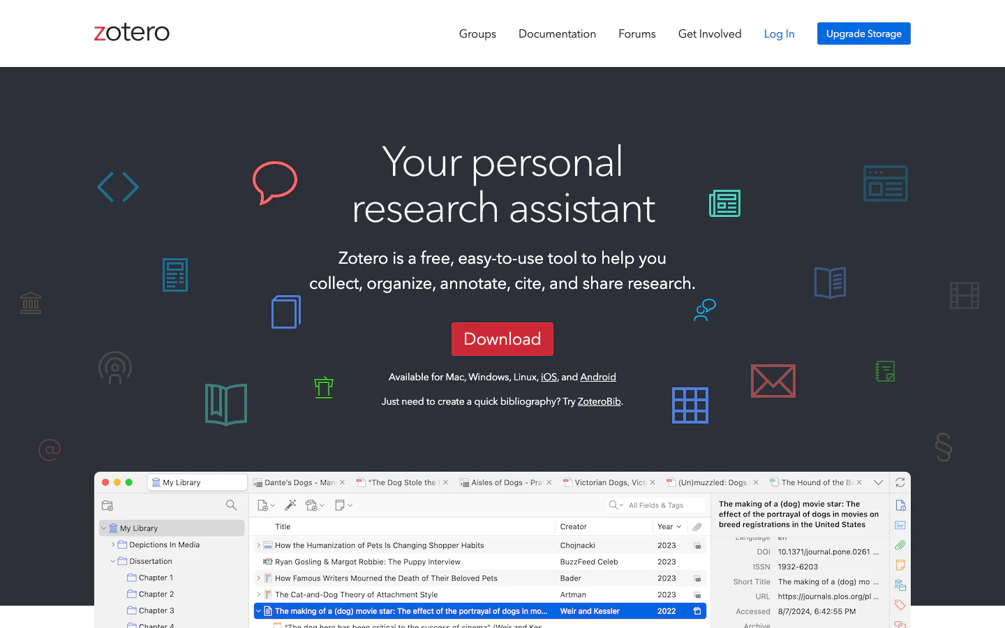 Zotero official-page screenshot